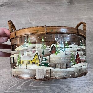 Vintage Basket with Holiday Winter Scene